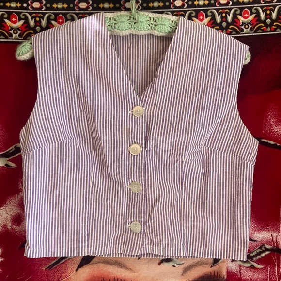 Vintage Tops - vintage lavender purple seersucker crop top vest shirt